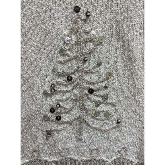 Vintage Talbots Embellished Christmas Tree Sweater Women’s XL Cream Turtleneck - Picture 4 of 11